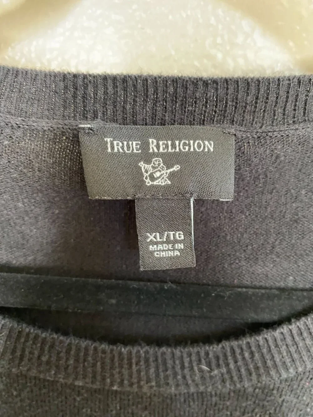 True Religion Mens Black Sweater XL Cotton Blend Casual Crewneck Long Sleeve